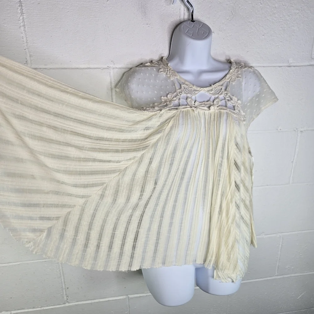 Free People Stars Align Eggshell Ivory Lace Flowy Romantic Shirt